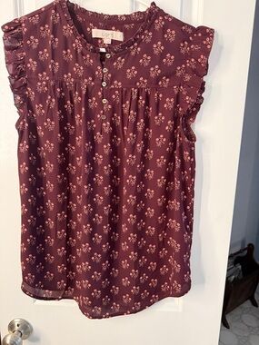 LOFT Burgundy Floral Ruffle Cap-Sleeve Camisole